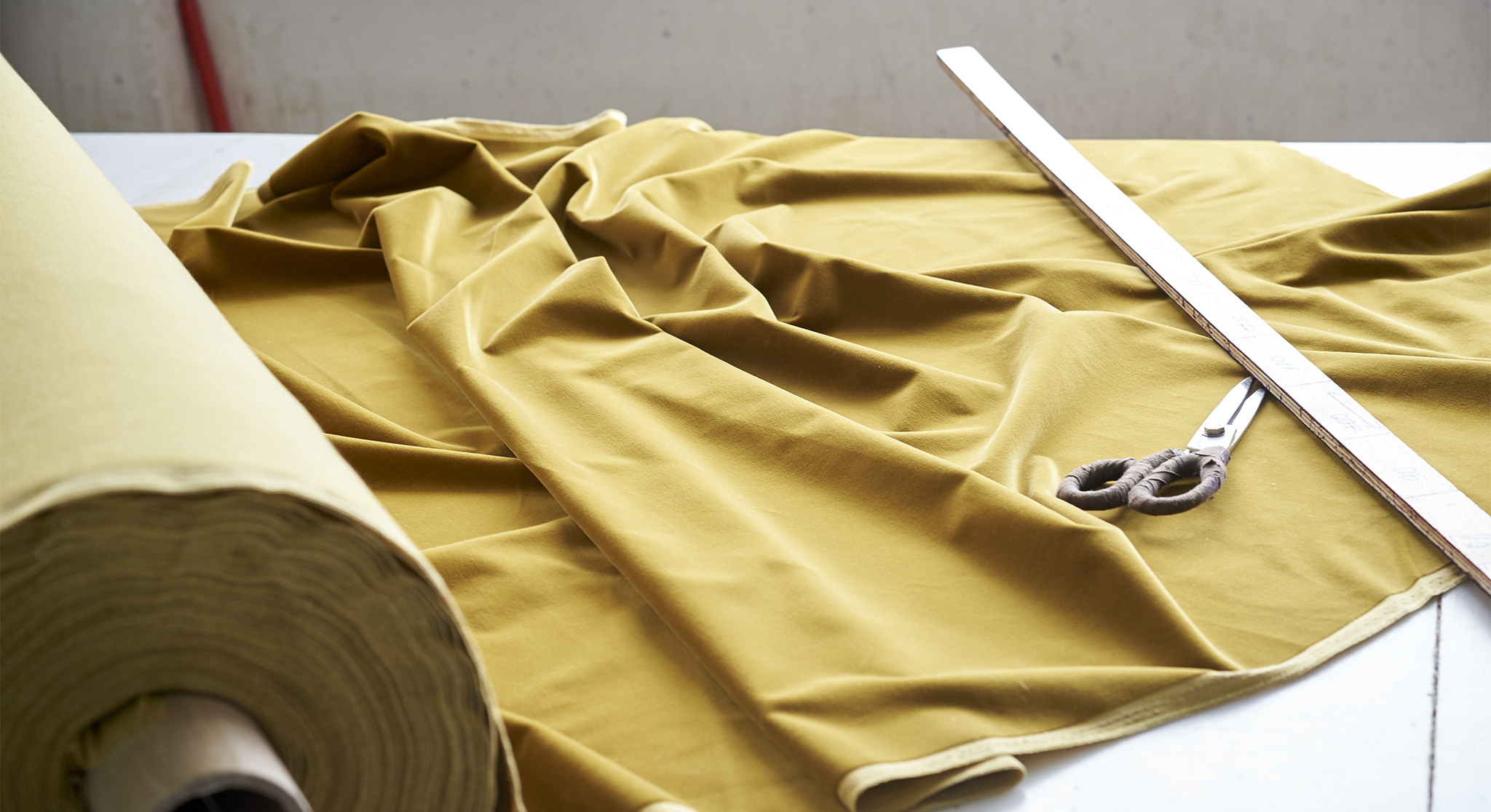 Textural mustard upholstery